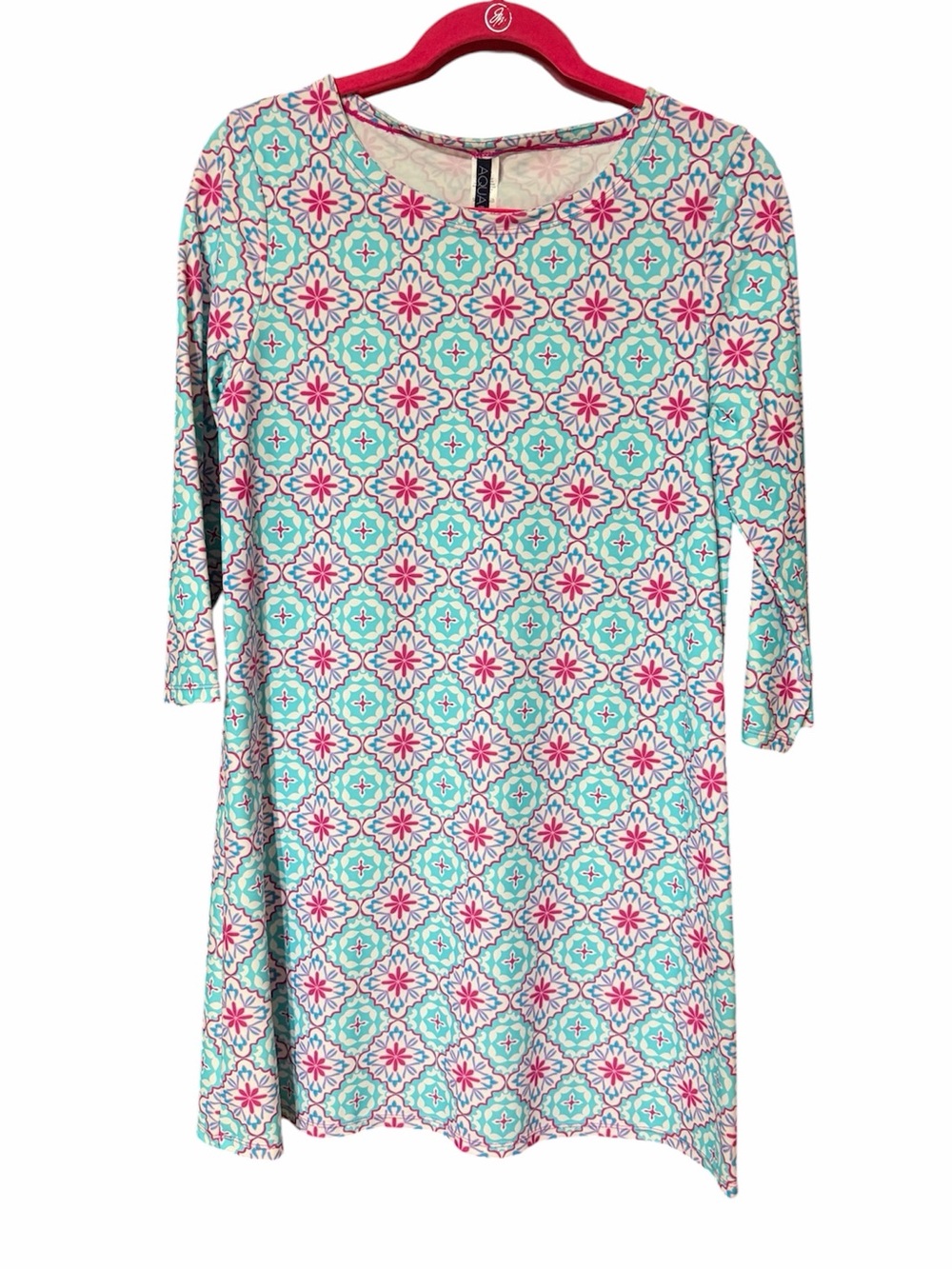 Aqua et Sol Casual blues & Pink 3/4 length Sleeves Women's Dress Size Small